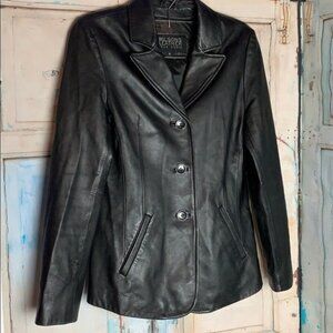 Wilsons Leather Pelle Studio Womens Classic S Black Button-Up Leather Blazer Jac